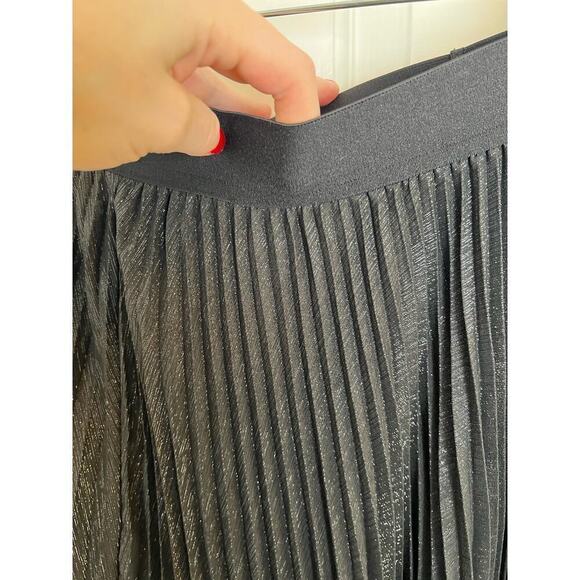 Halogen Metallic Sparkle Release Pleated Black Midi Skirt Women's S NYE Glam - Picture 8 of 11